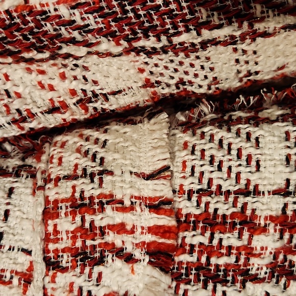 ZARA NEW WOMAN TWEED JACKET WITH GEM BUTTON BLAZER ECRU/RED TARTAN Size us.small - Picture 6 of 15